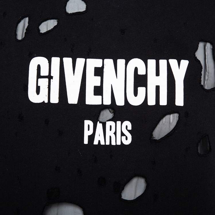 Pre Owned Givenchy Black Knit Logo Printed Distressed Sweatshirt S