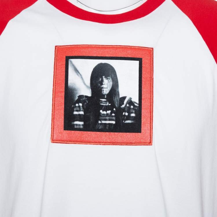 Pre Owned Givenchy Red & White Printed Cotton Baseball T-Shirt XL
