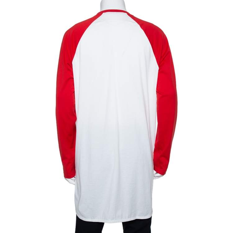 Pre Owned Givenchy Red & White Printed Cotton Baseball T-Shirt XL