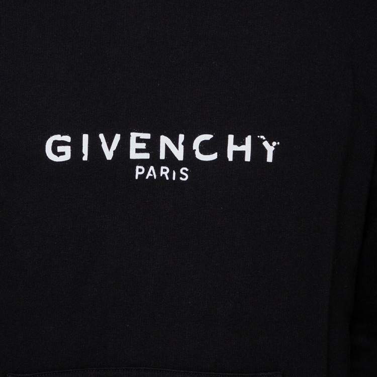 Pre Owned Givenchy Black Cotton Blurred Logo Printed Hoodie S