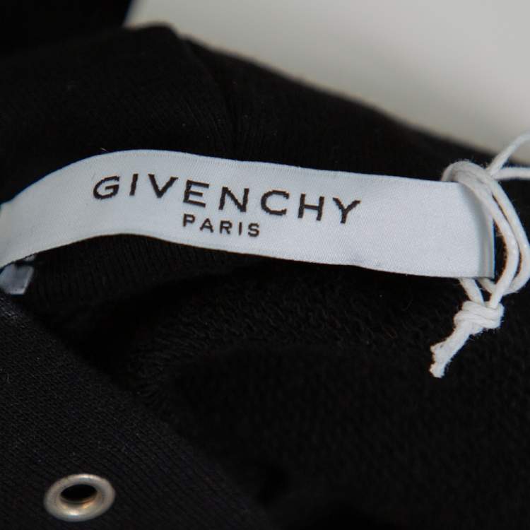 Pre Owned Givenchy Black Cotton Blurred Logo Printed Hoodie S