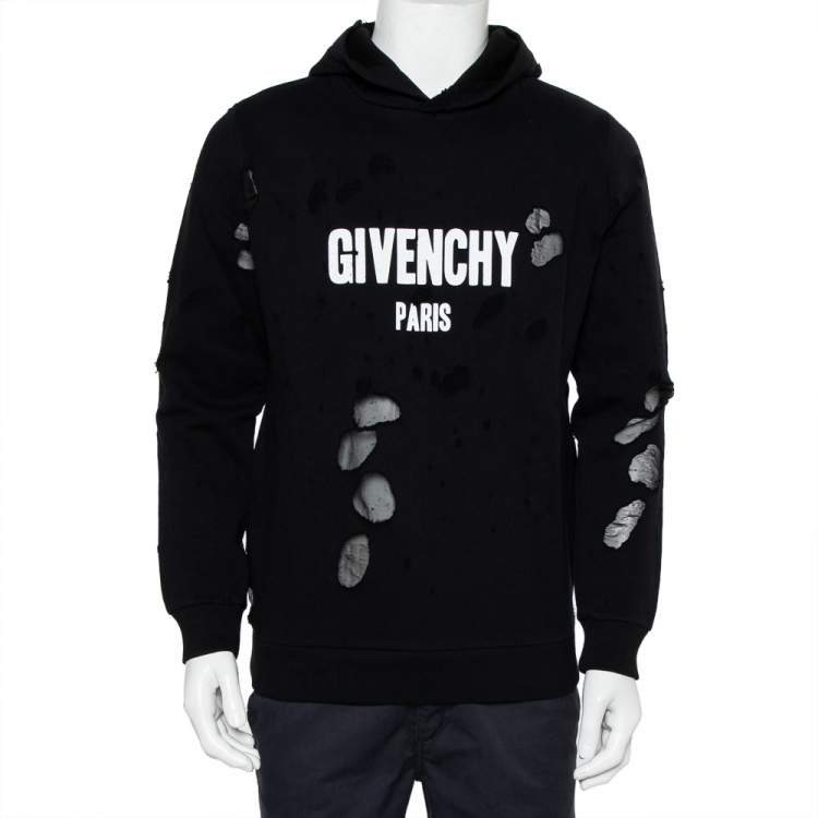 Givenchy Black Cotton Logo Printed Distressed Hoodie S Givenchy | TLC
