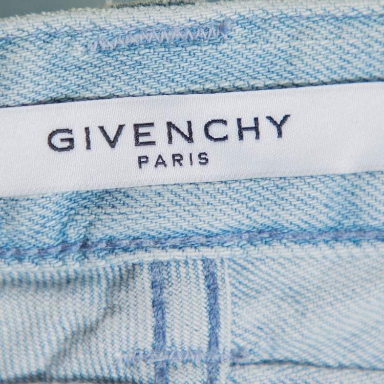 Pre Owned Givenchy Blue Denim Logo Patch Detail Straight Leg Jeans S