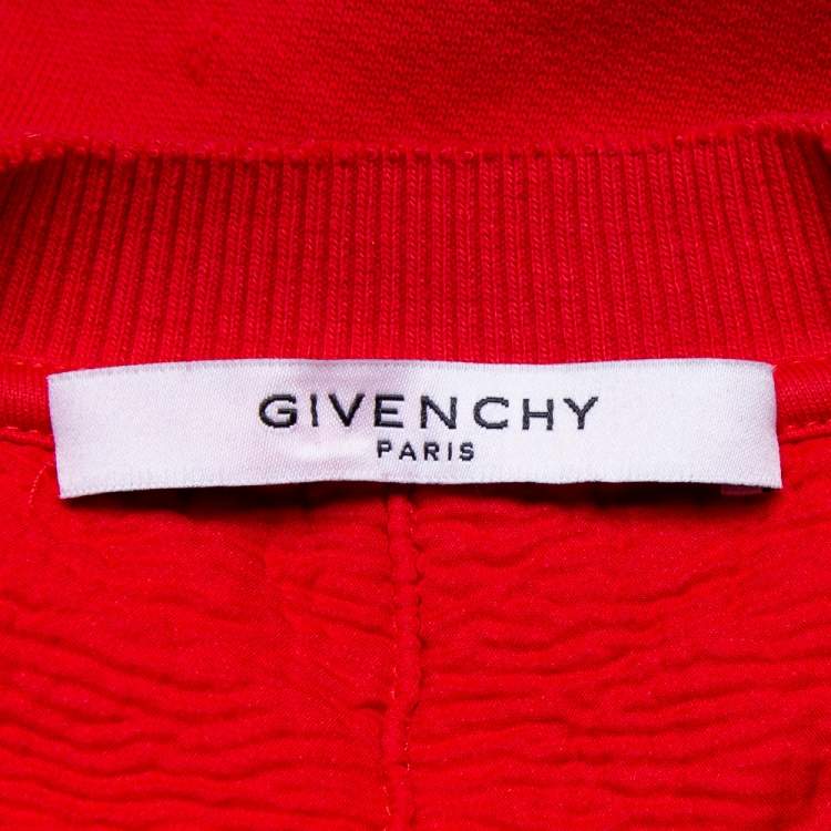 Pre Owned Givenchy Red Cotton Logo Printed Distressed Crewneck Sweatshirt S