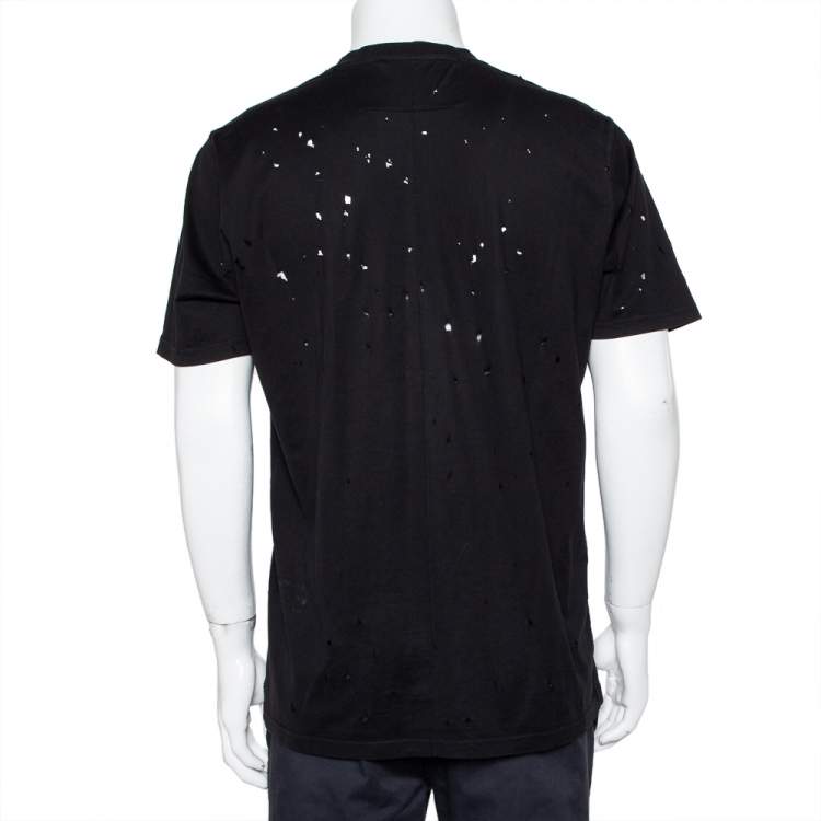 Pre Owned Givenchy Black Logo Print Cotton Oversized Distressed T-shirt M