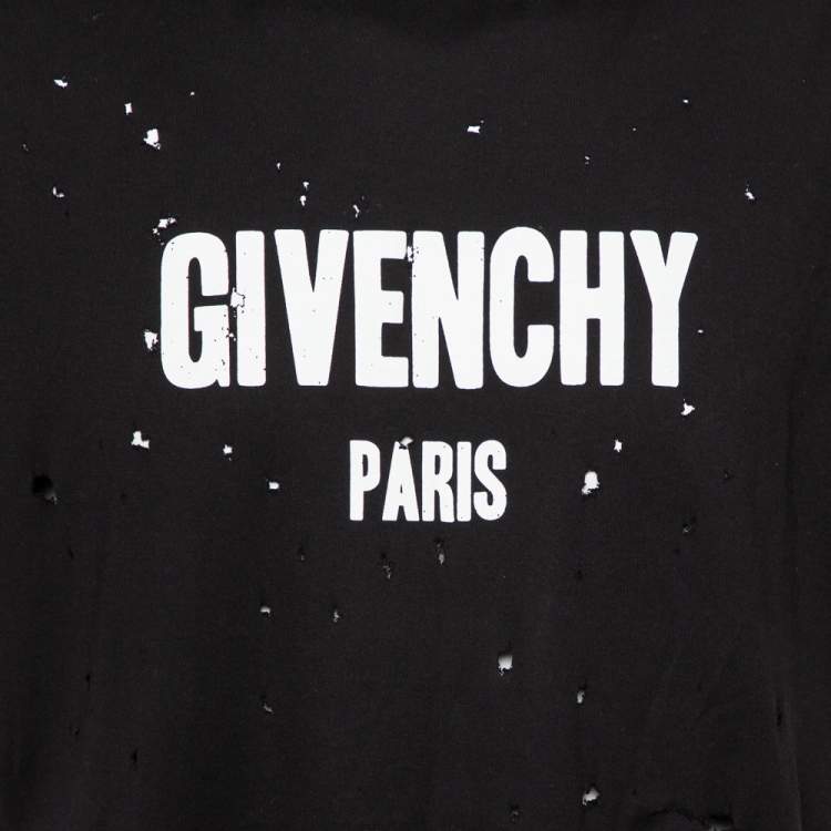 Pre Owned Givenchy Black Logo Print Cotton Oversized Distressed T-shirt M