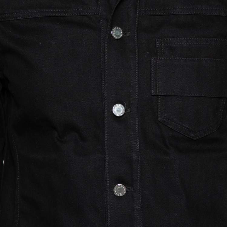 Pre Owned Givenchy Black Denim Logo Embroidered Button Front Jacket M