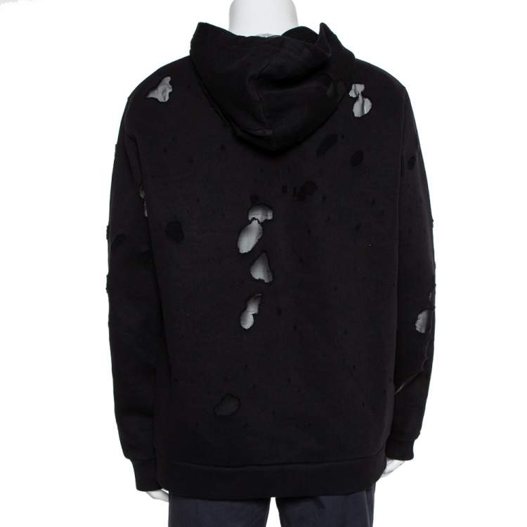 Pre Owned Givenchy Black Cotton Distressed Hoodie XXL