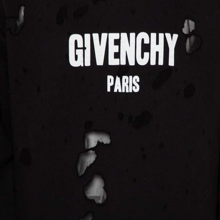 Pre Owned Givenchy Black Cotton Distressed Hoodie XXL