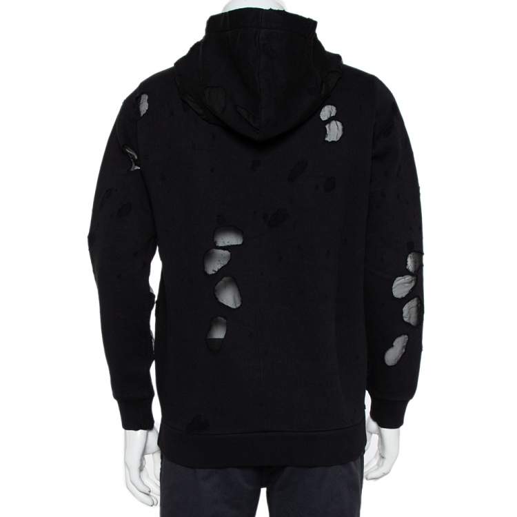 Pre Owned Givenchy Black Logo Print Cotton Distressed Hooded Sweatshirt S