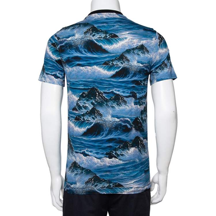 Pre Owned Givenchy Blue Printed Cotton Crew Neck T-Shirt S