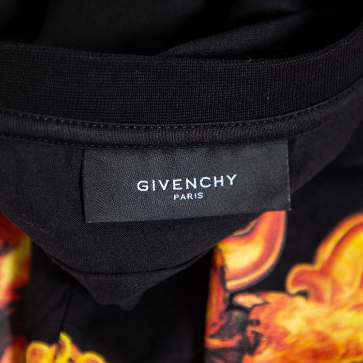 Pre Owned Givenchy Black Flames Printed Cotton Crewneck T-Shirt L