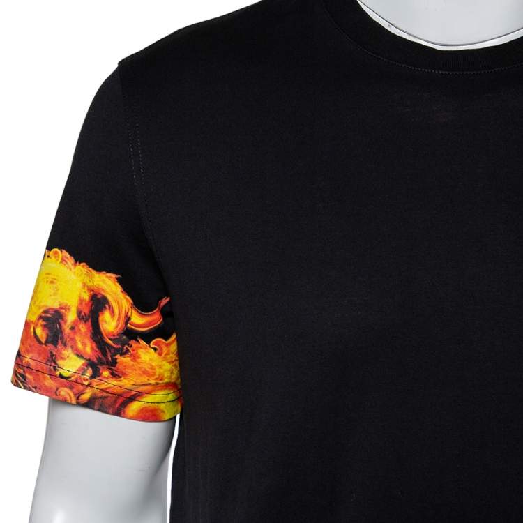 Pre Owned Givenchy Black Flames Printed Cotton Crewneck T-Shirt L