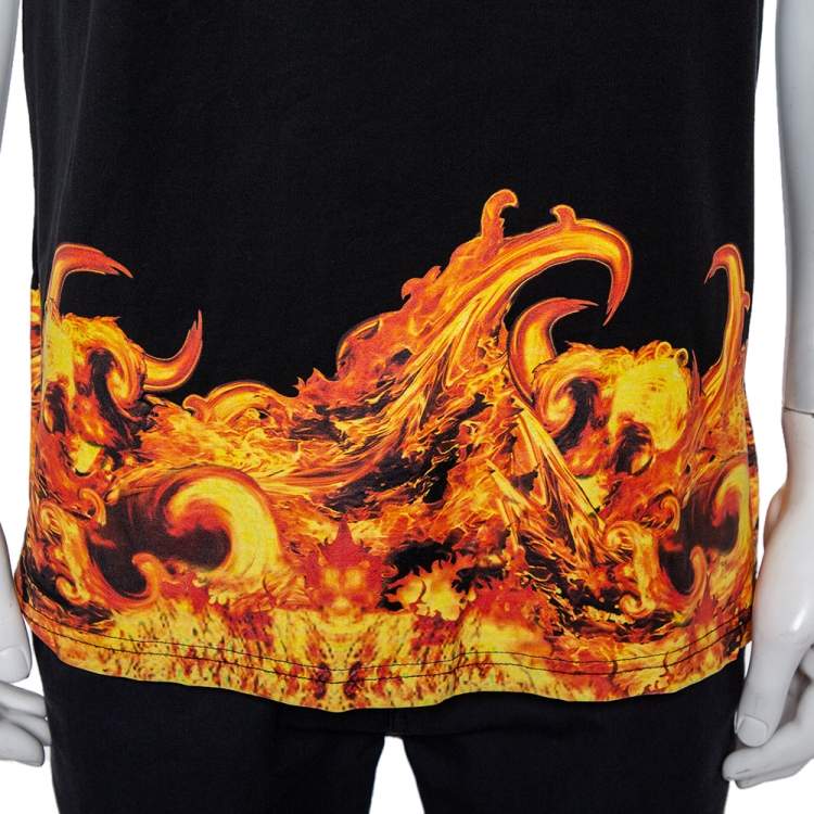 Pre Owned Givenchy Black Flames Printed Cotton Crewneck T-Shirt L