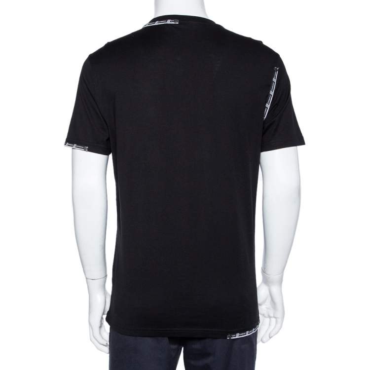 Pre Owned Givenchy Black Cotton Slim Fit Tape Detail Crew Neck T-Shirt L