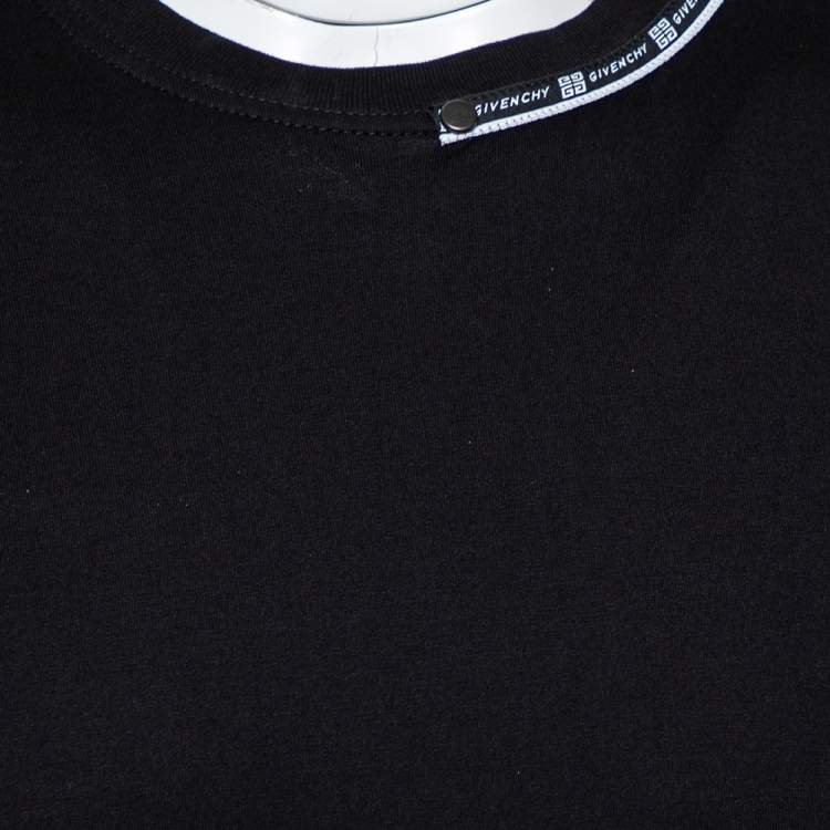 Pre Owned Givenchy Black Cotton Slim Fit Tape Detail Crew Neck T-Shirt L