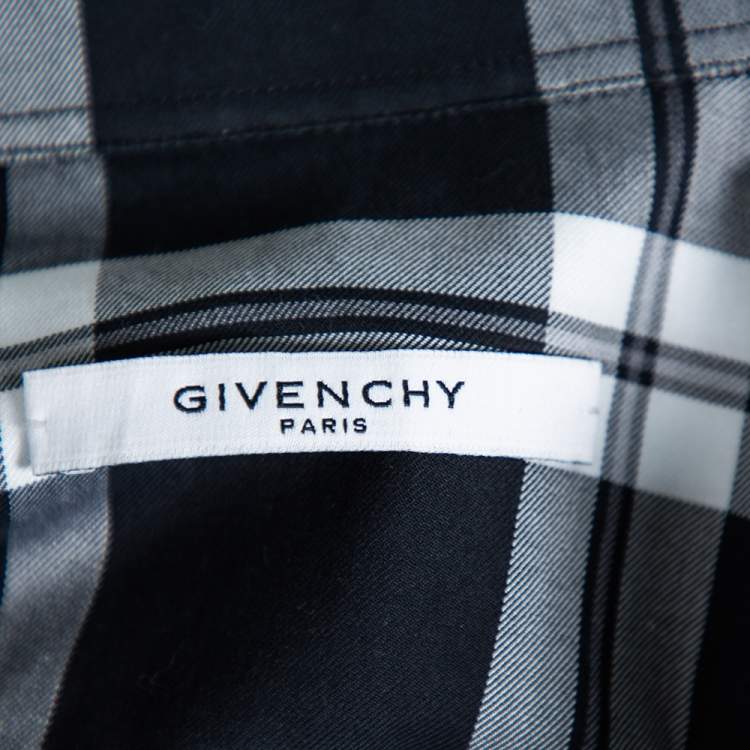 Pre Owned Givenchy Black Plaided Cotton Contrast Paneled Button Front Shirt M