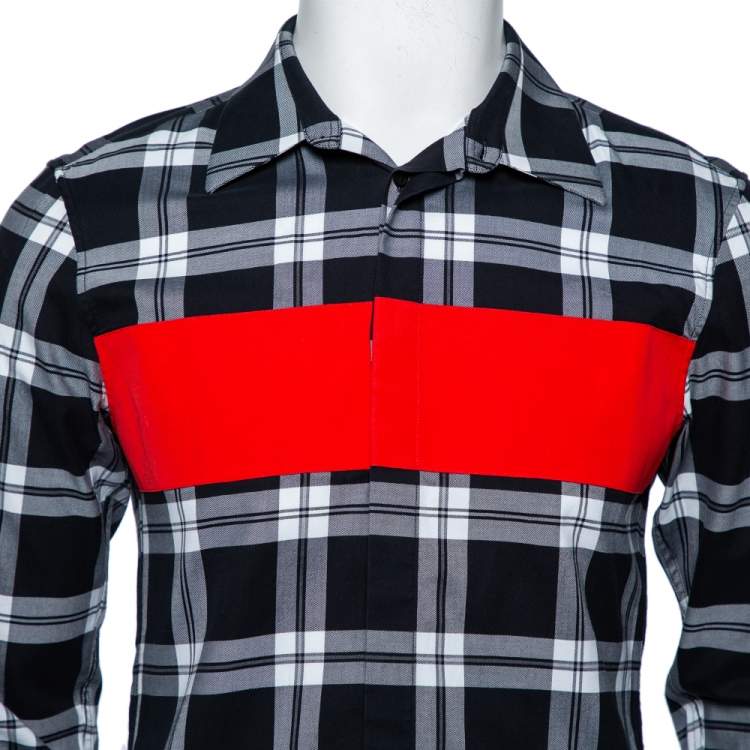 Pre Owned Givenchy Black Plaided Cotton Contrast Paneled Button Front Shirt M