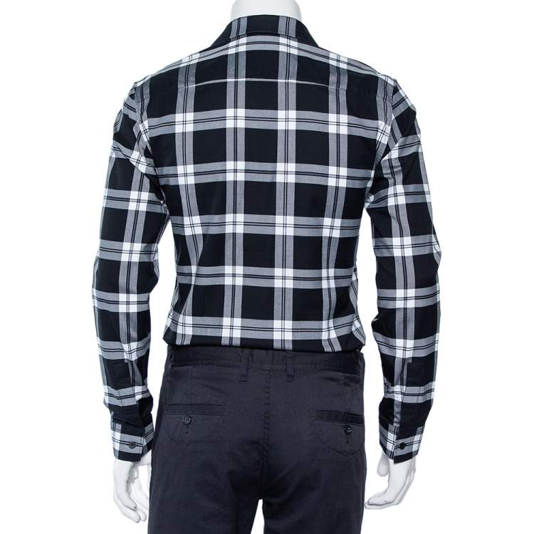 Pre Owned Givenchy Black Plaided Cotton Contrast Paneled Button Front Shirt M