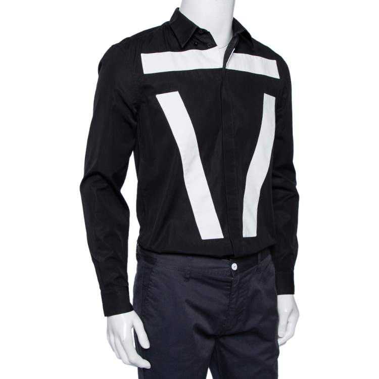 Givenchy Black Cotton Contrast Detail Button Front Shirt M