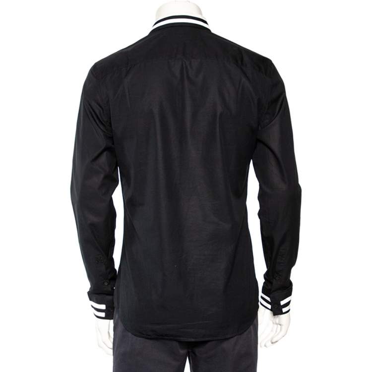 مملوكة مسبقًا Givenchy Vintage Black Cotton Contrast Stripe Detail Button Front Shirt M