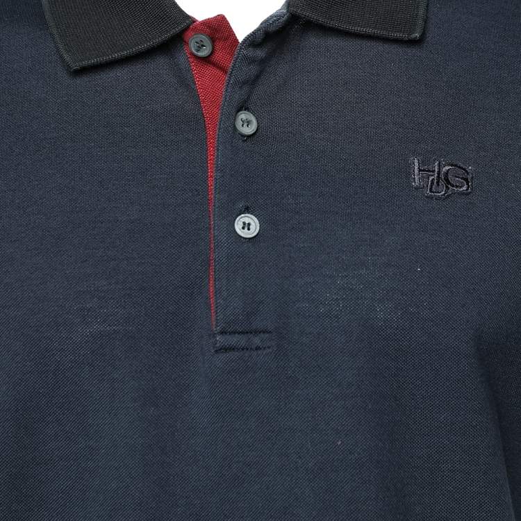 Pre Owned Givenchy Navy Blue HDG Patch Detail Cotton Pique Contrast Trim Polo T-Shirt XL