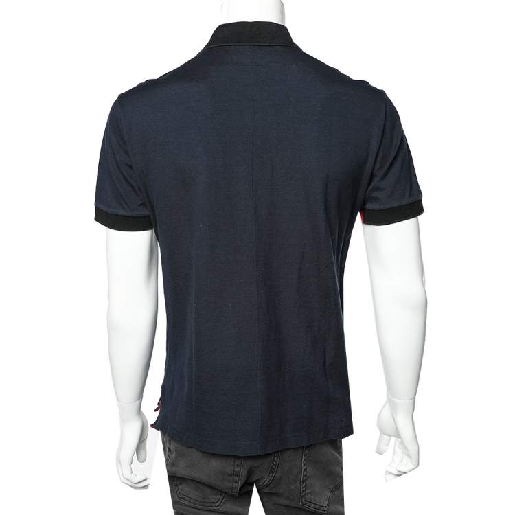 Pre Owned Givenchy Navy Blue HDG Patch Detail Cotton Pique Contrast Trim Polo T-Shirt XL