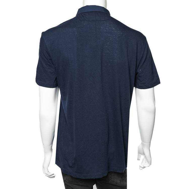 Pre Owned Givenchy Blue Cotton & Linen Polo T-Shirt XL