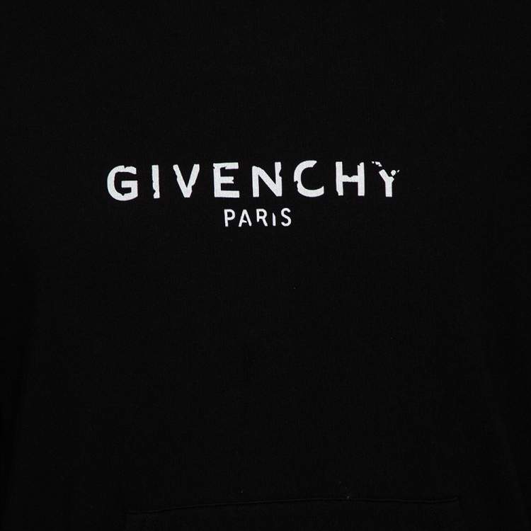 Pre Owned Givenchy Black Cotton Logo Printed Hoodie S