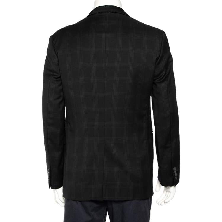 Pre Owned Givenchy Black Checkered Wool Contrast Trim Button Front Blazer L