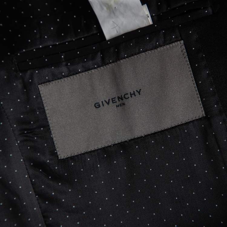 Pre Owned Givenchy Black Checkered Wool Contrast Trim Button Front Blazer L
