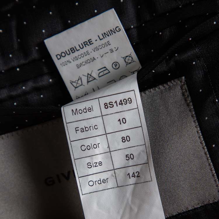 Pre Owned Givenchy Black Checkered Wool Contrast Trim Button Front Blazer L