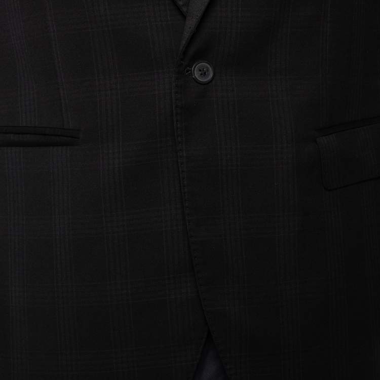 Pre Owned Givenchy Black Checkered Wool Contrast Trim Button Front Blazer L