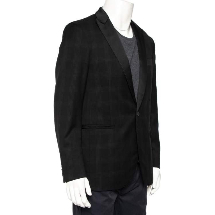 Pre Owned Givenchy Black Checkered Wool Contrast Trim Button Front Blazer L