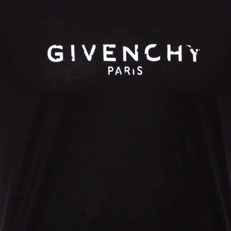 مملوكة مسبقًا Givenchy Black Cotton Distressed Logo Print Round Neck T-Shirt S 