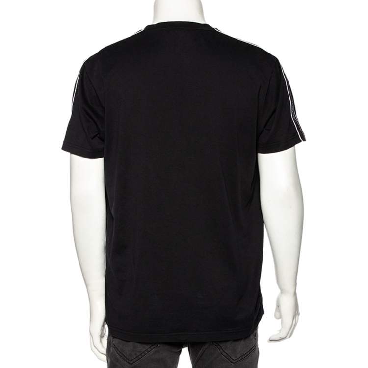 Pre Owned Givenchy Black Cotton Logo Tape Detail Short Sleeve T-Shirt M