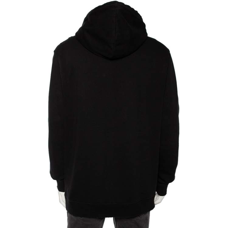 مملوكة مسبقًا Givenchy Black Distressed Cotton Logo Applique Detailed Hooded Sweatshirt XL