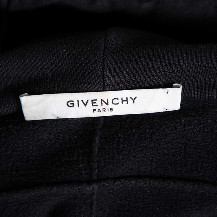 مملوكة مسبقًا Givenchy Black Distressed Cotton Logo Applique Detailed Hooded Sweatshirt XL