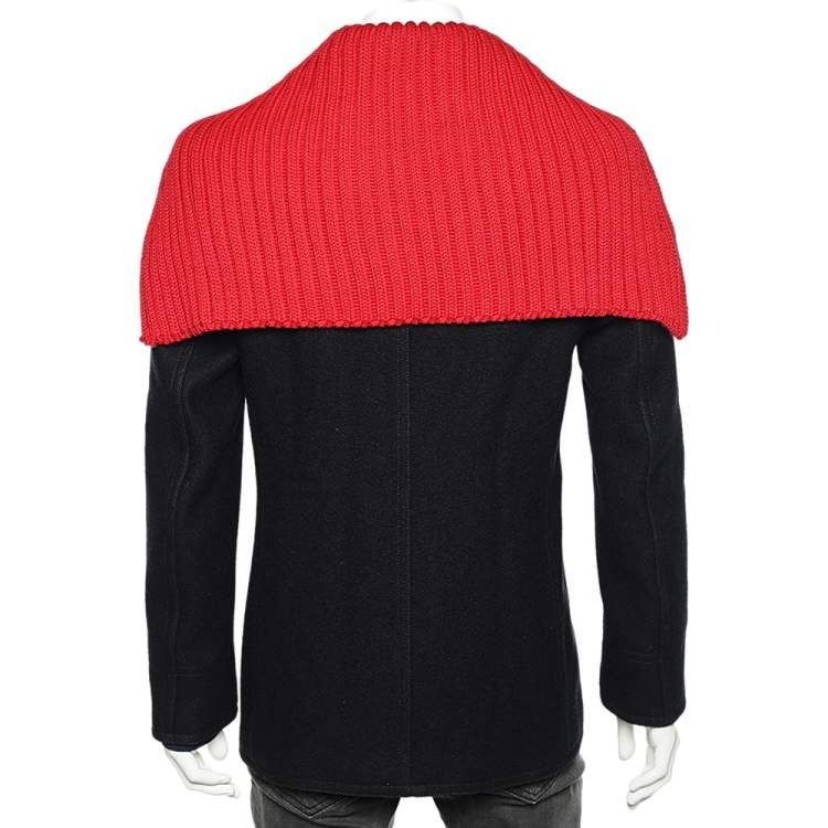 Pre Owned Givenchy Black Wool Contrast Collar Overlay Double Breasted Jacket L
