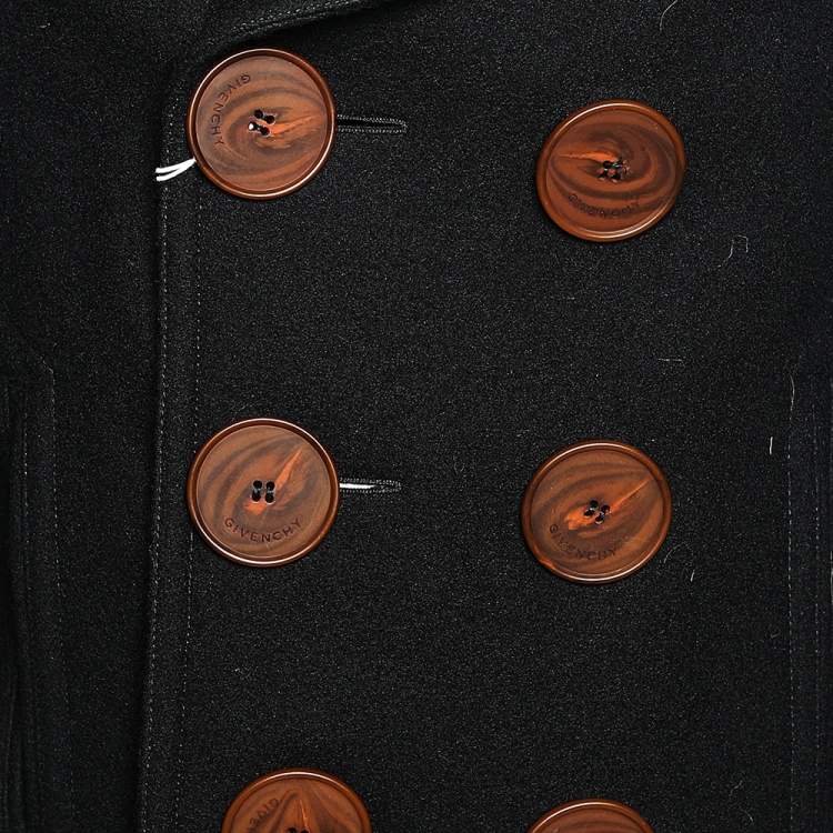 Pre Owned Givenchy Black Wool Contrast Collar Overlay Double Breasted Jacket L