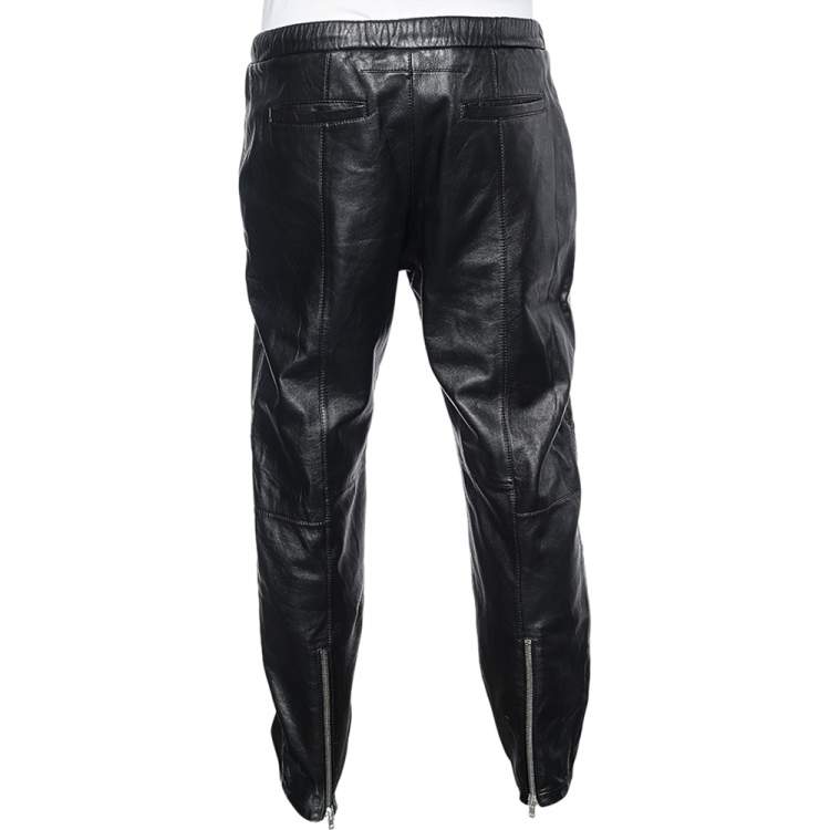 Pre Owned Givenchy Black Leather Rottweiler Trousers L