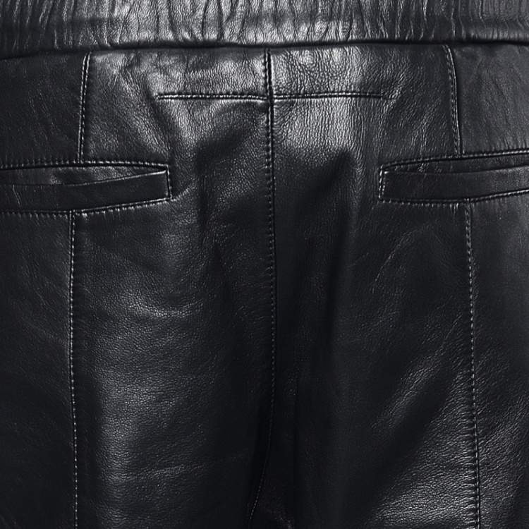 Pre Owned Givenchy Black Leather Rottweiler Trousers L