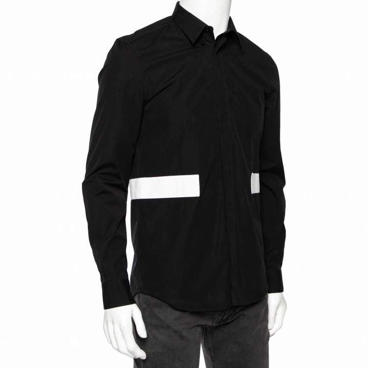 Pre Owned Givenchy Black & White Band Inset Cotton Button Front Shirt M