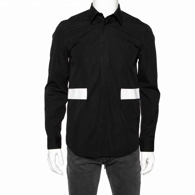 Pre Owned Givenchy Black & White Band Inset Cotton Button Front Shirt M