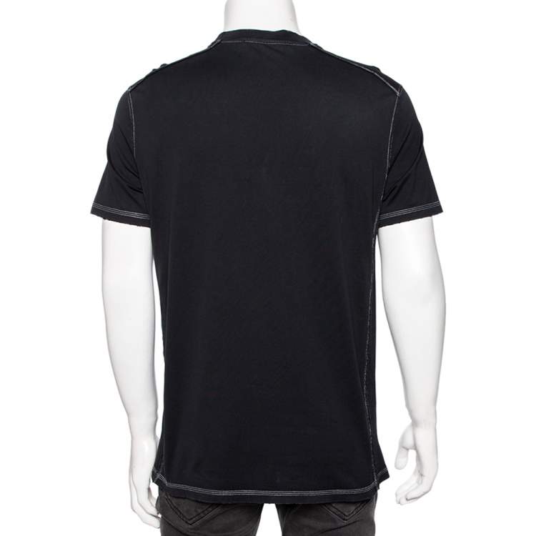 Pre Owned Givenchy Black Logo Printed Side Trim Detail Distressed T-Shirt L