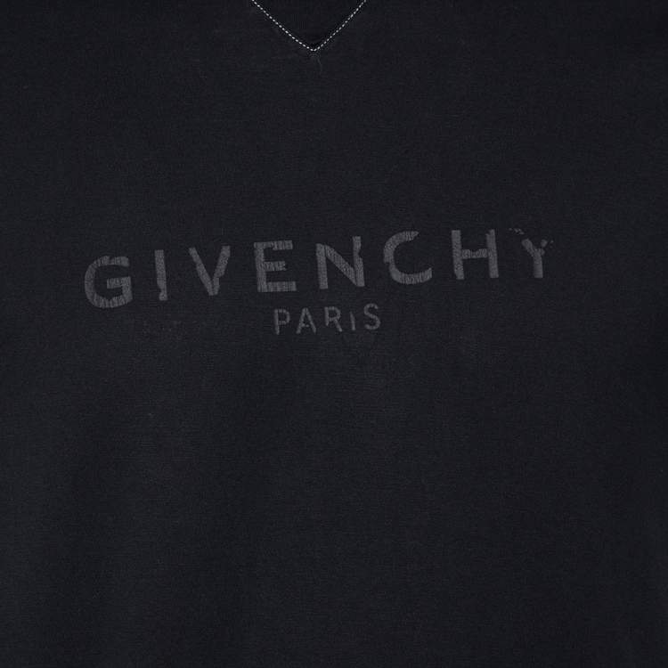 Pre Owned Givenchy Black Logo Printed Side Trim Detail Distressed T-Shirt L
