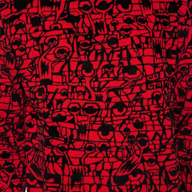 Pre Owned Givenchy Black & Red Geometric Pattern Intarsia Knit Sweater L