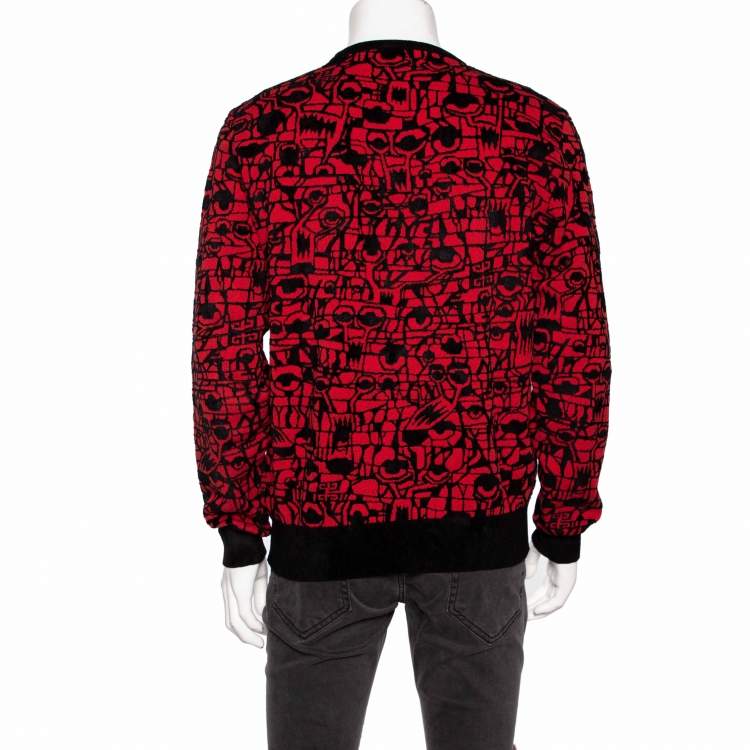 Pre Owned Givenchy Black & Red Geometric Pattern Intarsia Knit Sweater L