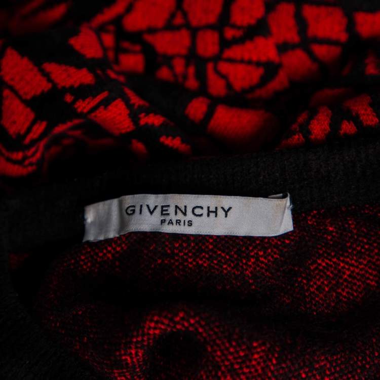 Pre Owned Givenchy Black & Red Geometric Pattern Intarsia Knit Sweater L