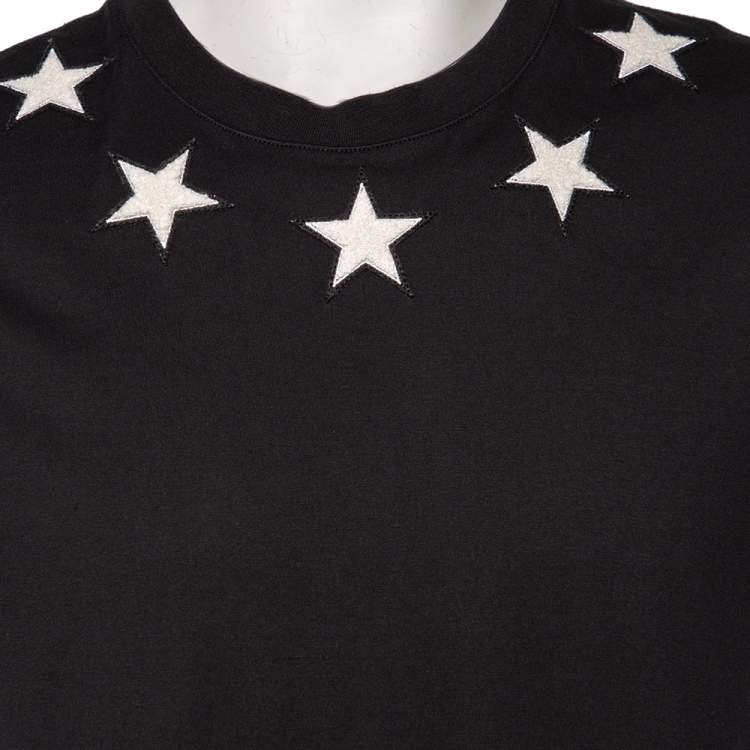 Pre Owned Givenchy Black Star Applique Detail Cuban Fit T-Shirt L
